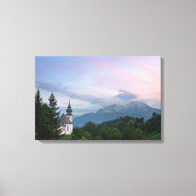 Toile L'église avec les Alpes au coucher du soleil (Recto)