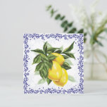 Toile Lemons Flat Blank Greeting Card<br><div class="desc">These lovely European style blank greeting card features luscious lemons surrounded by a toile border! A bunch of bright, ripe lemons on a branch encircled with generous green leaves. A border of royal navy blue toile filagree borders the design. A perfect card to that's got Italian (or) French countryside inspired...</div>