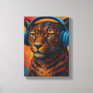 Toile Leopard cool avec casque Pop Art Style