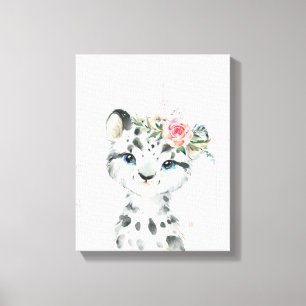 Toile Léopard des neiges bébé floral aquarelle