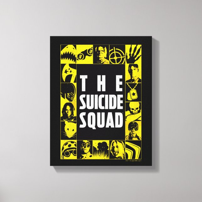 Toile L'équipe du suicide | Blocs d'icônes jaune et noir (Recto)