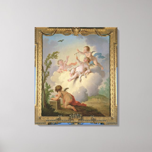 Toile Les anges jouent avec un oiseau dans un paysage (Recto)