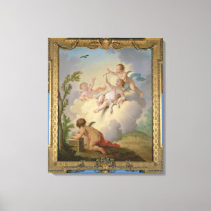 Toile Les anges jouent avec un oiseau dans un paysage