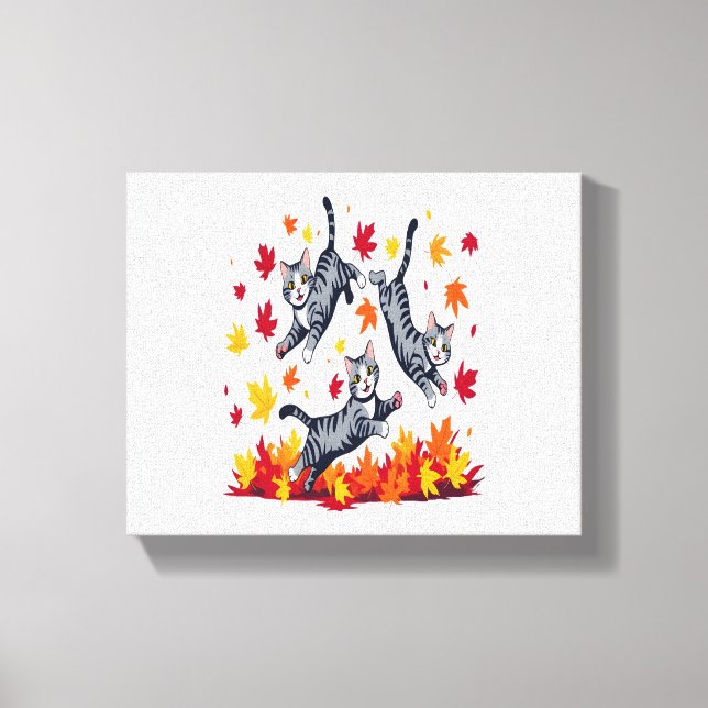 Toile Les chats jouent dans les feuilles d'automne (Recto)