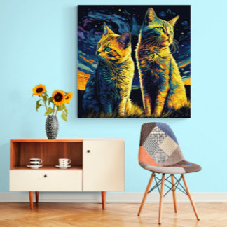 Toile Les chats mignons qui aiment l'aube contre un ciel