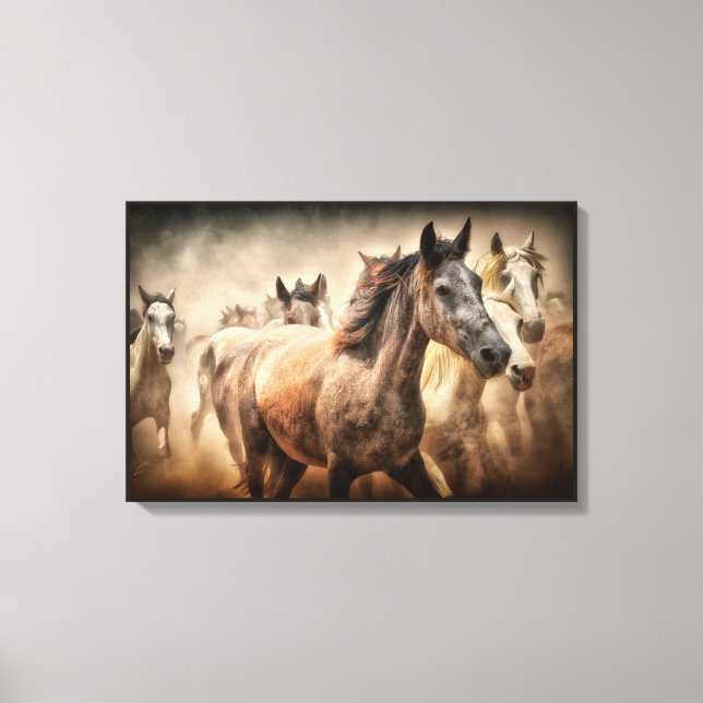 TOILE LES CHEVAUX SAUVAGES FONCTIONNENT. MUSTANG HORSE S (Recto)