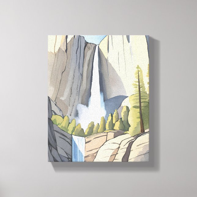 Toile Les chutes de Yosemite | Aquarelle du parc nationa (Recto)