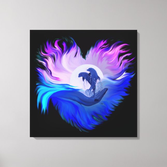 Toile Les dauphins au clair de lune (Recto)