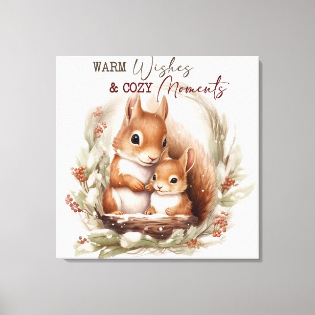 Toile Les écureuils d'hiver dans les bois Noël (Recto)
