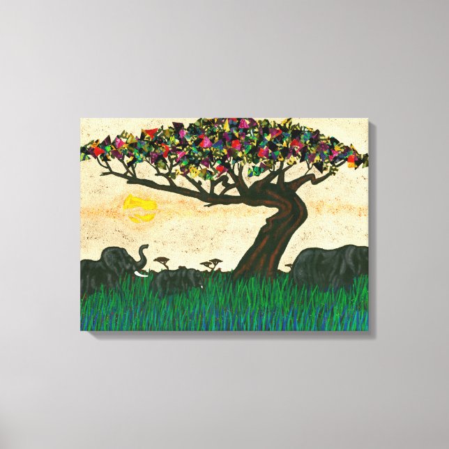 Toile Les éléphants sur les plans de l'Afrique (Recto)