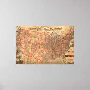 Toile Les Etats-Unis vintages tracent (1883)