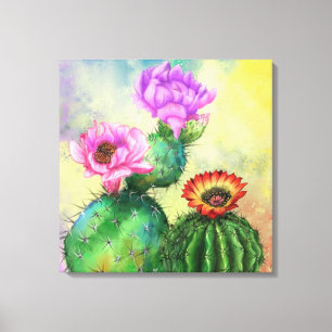 Toile Les fleurs de cactus rouges roses mauves sont des