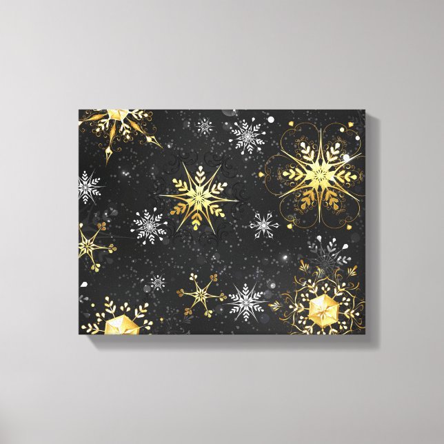 Toile Les flocons dorés de Noël sur l'Arrière - plan noi (Recto)