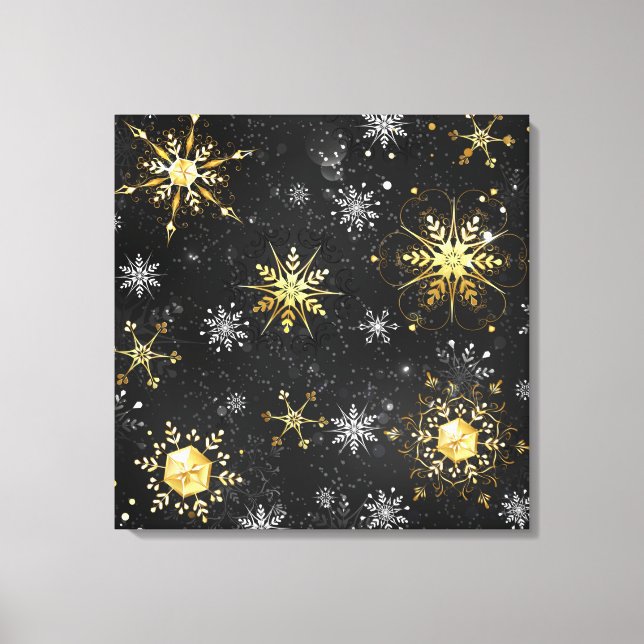 Toile Les flocons dorés de Noël sur l'Arrière - plan noi (Recto)