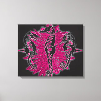 Toile Les hippocampes d'eau douce sur les algues roses