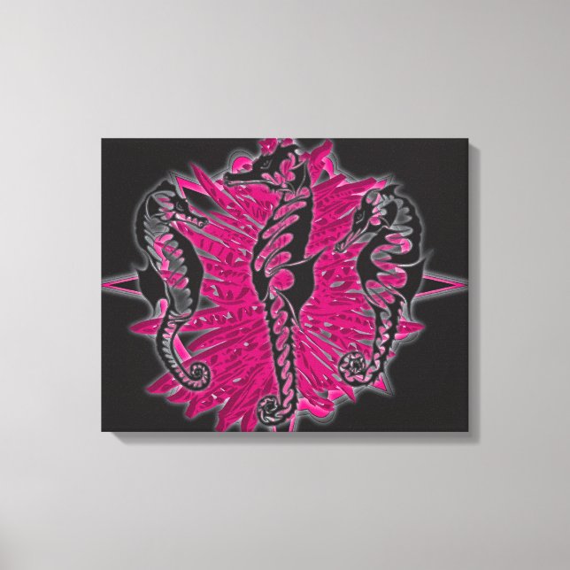 Toile Les hippocampes d'eau douce sur les algues roses (Recto)