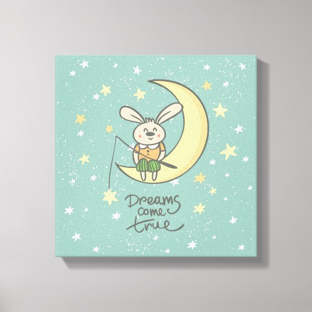 Toile Les rêves deviennent réalité | Lapin sur la Lune (Recto)