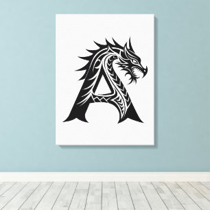 Toile Lettre A de style dragon, alphabet du dragon, mono