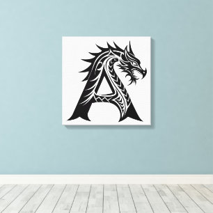 Toile Lettre A de style dragon, alphabet du dragon, mono