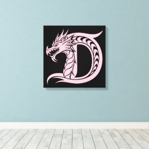 Toile Lettre D de style dragon, alphabet du dragon, mono