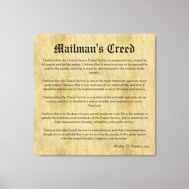 Toile Lettre de crédit de Mailman's Carrier Retraite Cad (Recto)