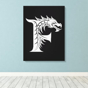 Toile Lettre F de style dragon, Alphabet Dragon, Monogra