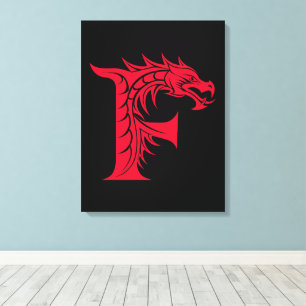 Toile Lettre F de style dragon, alphabet du dragon, mono