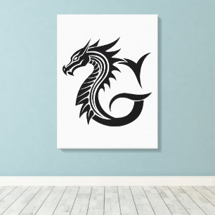 Toile Lettre G de style dragon, Alphabet du dragon, Mono