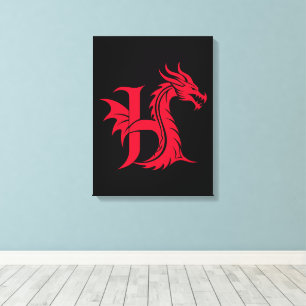 Toile Lettre H de style dragon, alphabet du dragon, mono