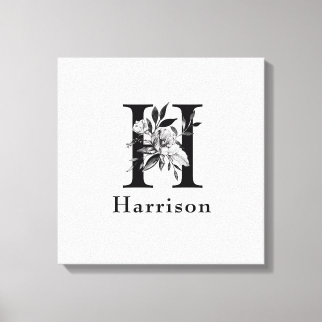 Toile LETTRE MONOGRAPHIQUE GRAY ET NOIR Floral H Personn (Recto)