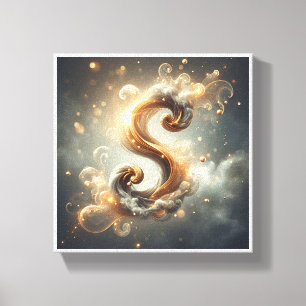 Toile Lettre "S" dorée mystique de luxe - Lumière éthéré