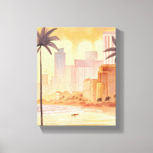 Toile Lever de soleil à Miami   Peinture de la skyline à