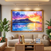 Lever de soleil à Waikiki Diamond Head aquarelle H