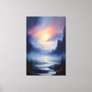Toile Lever de soleil éthéré sur le paysage de montagnes