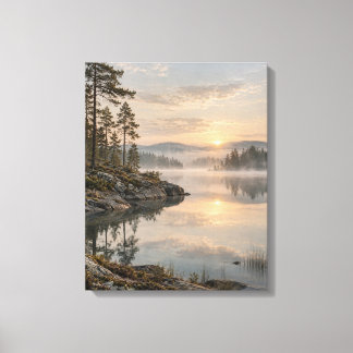 Toile Lever de soleil nordique sur des eaux brumeuses