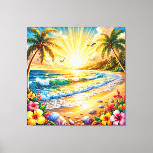 Toile Lever de soleil sur une plage tropicale avec des p