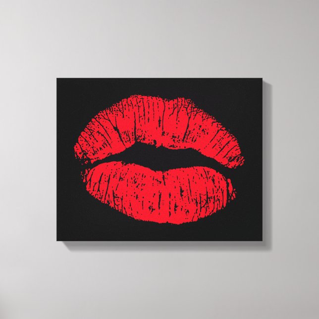 Toile Lèvres de baiser rouge sur noir (Recto)