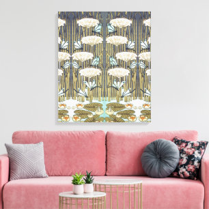 Toile Libellule et Lys Vert Sauge Vintage Art
