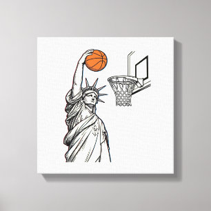 Toile Liberté Basketball Dunk Dessin de Gravure Vintage_