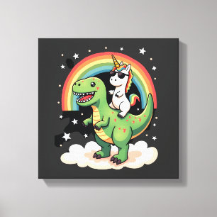 Toile Licorne Arc-en-Ciel Chevauchant T rex - Garçons Fi