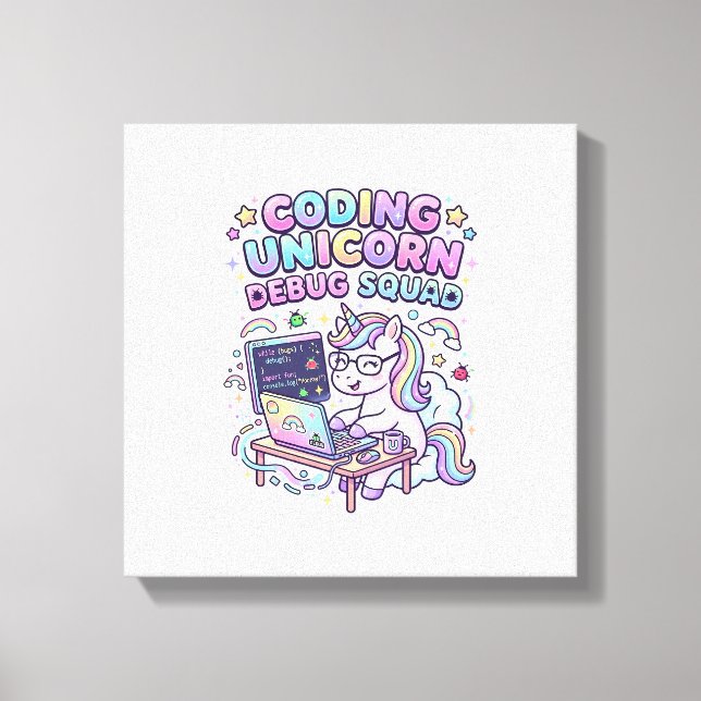 Toile Licorne Coding Licorne Debug Squad Marché Charmant (Recto)