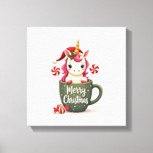Toile Licorne de Noël vintage dans un mug Joyeux Noël C