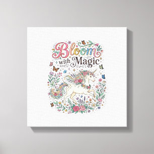 Toile Licorne Fleurir avec Magie Premium Vector Typograp