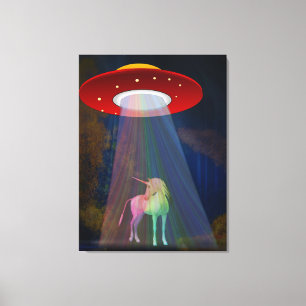 Toile Licorne sous faisceau arc-en-ciel d'OVNI la nuit