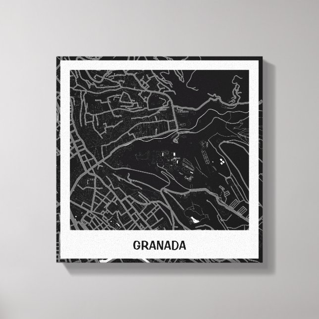 Toile Lienzo mapa minimalista Granada - Negro-blanco (Recto)