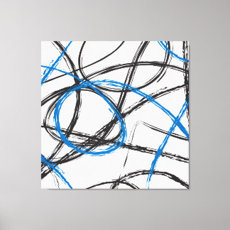 TOILE LIGNES BLEUES ABSTRAITES DESIGN ART SUR CANVAS