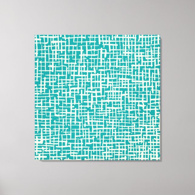 Toile Lignes croisées d'encre - Crème et Aqua (Recto)