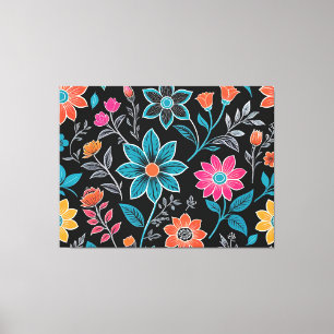 Toile Linoprint coloré motif floral