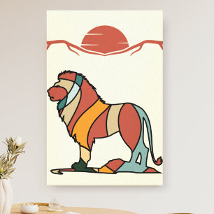 Toile Lion Abstrait Moderne Terreux de la Savane Sereine