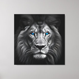 Toile Lion aux yeux bleus